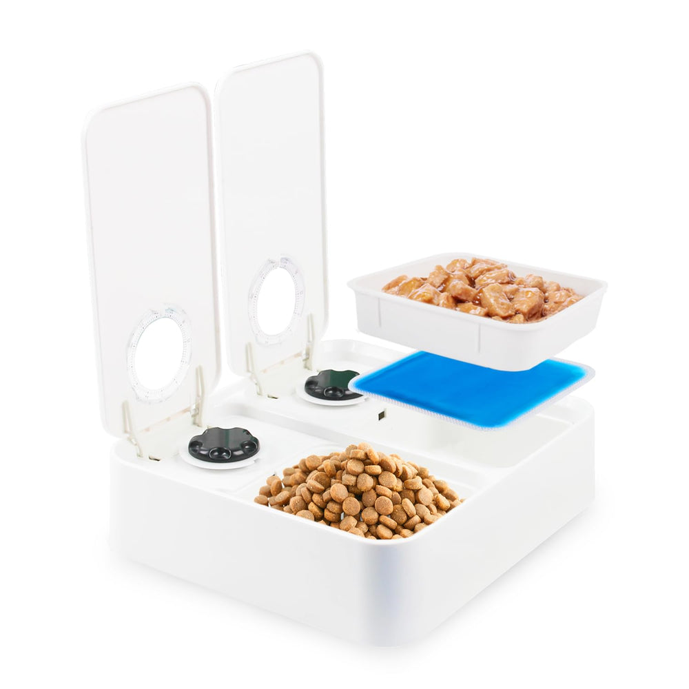 ALL FOR PAWS dog feeder front view with timer for scheduled meals.