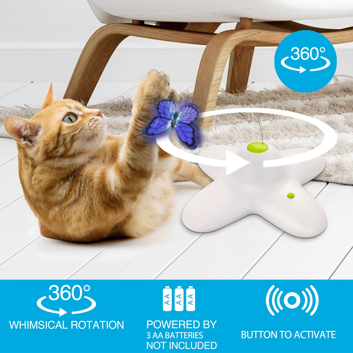 ALL FOR PAWS mariposa-rotacion-360: movimiento continuo que capta la atención del gato.