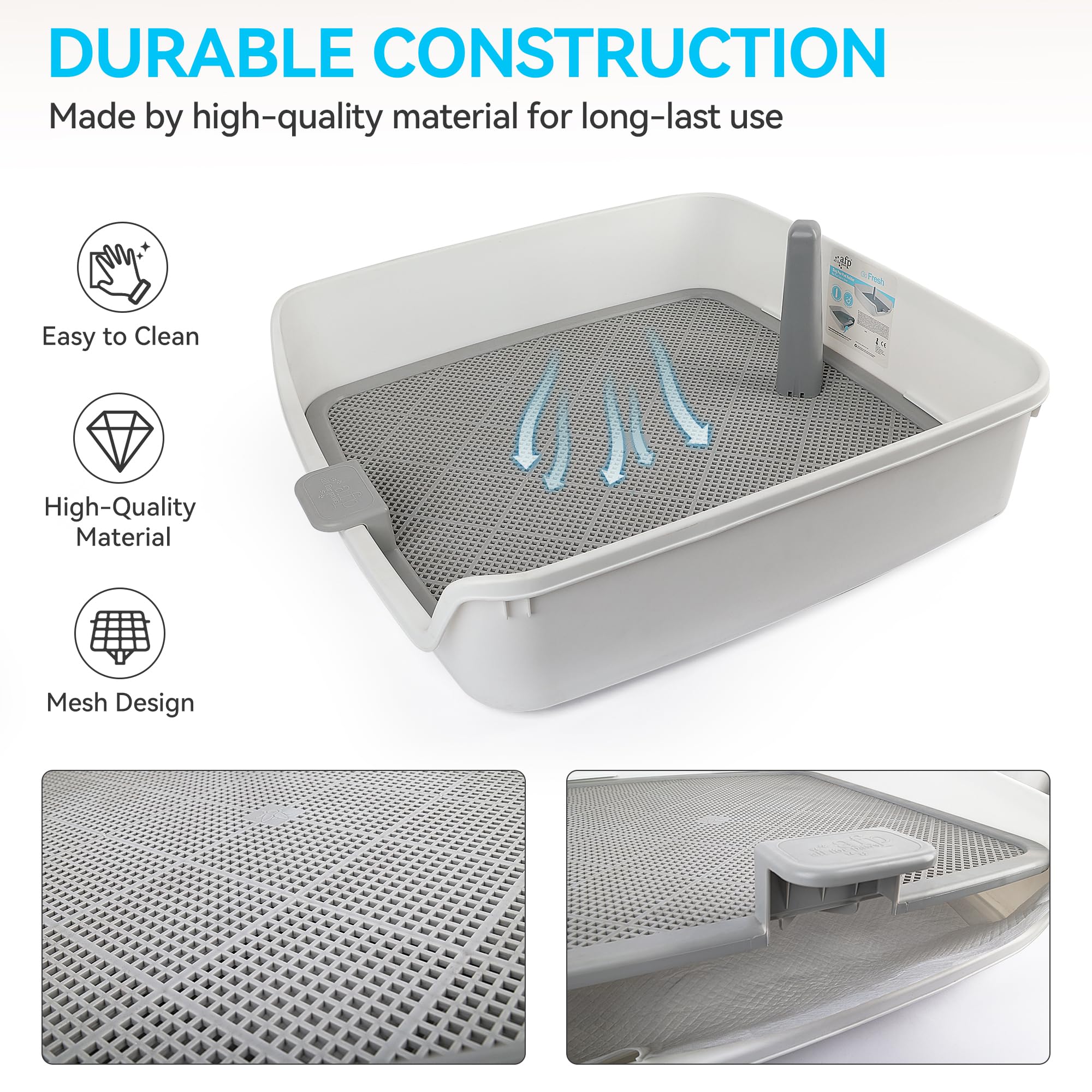 ALL FOR PAWS perforated-grate directs urine to pads, keeping floors cleaner.