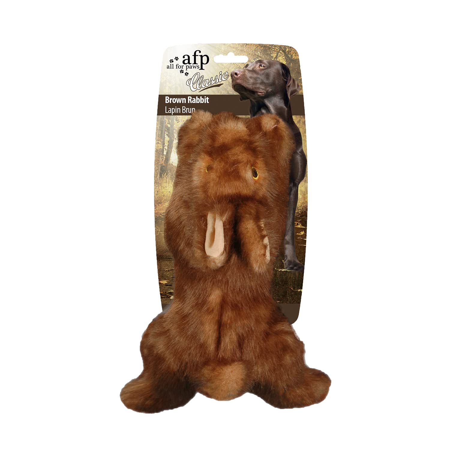 ALL FOR PAWS squeaky dog toy brown rabbit with squeaker for endless entertainment.