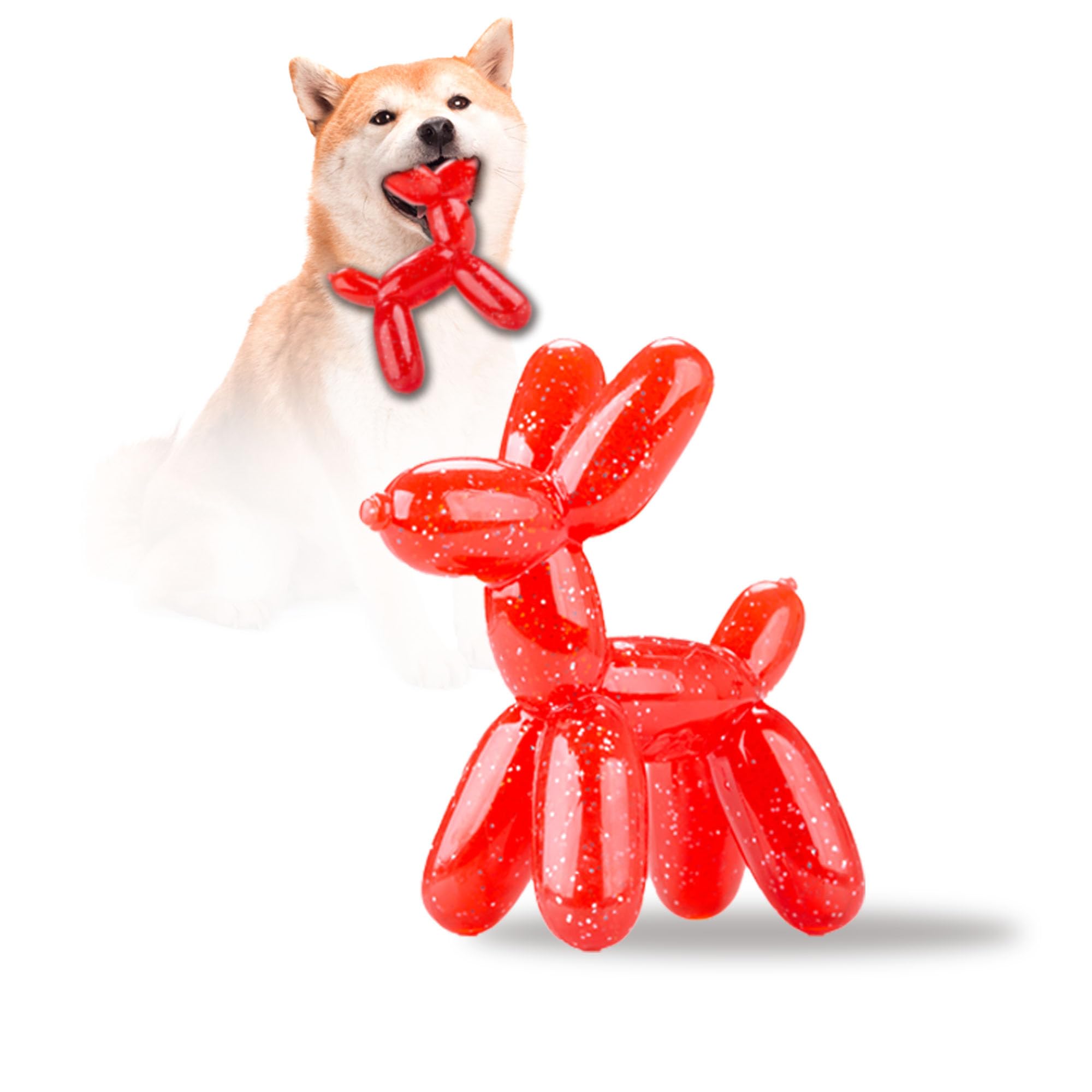 Allcoke Balloon Dog Toy front view red for durable chewing and playful moments.