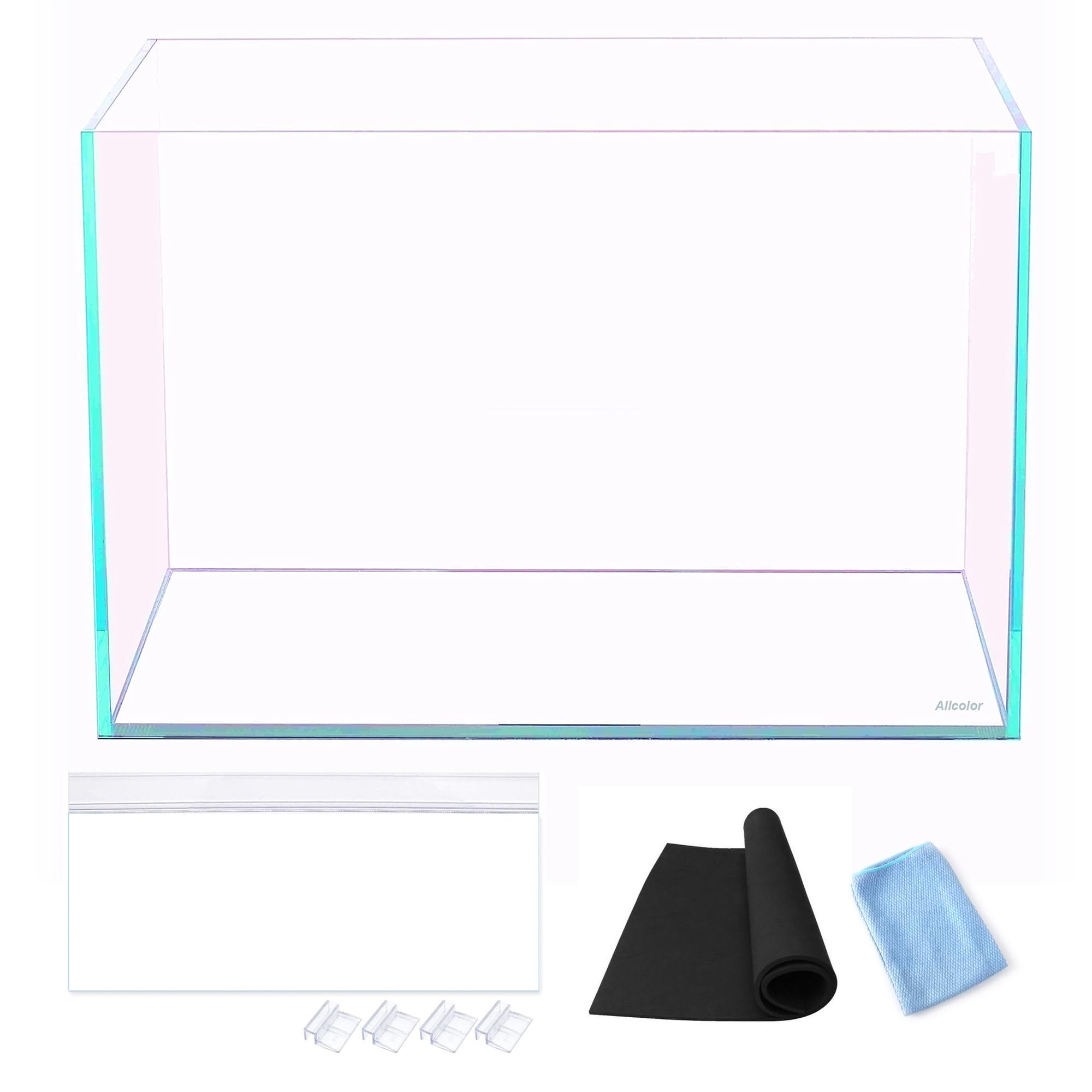 Allcolor Ultra Clear Rimless Aquarium front view highlights crystal clarity for vibrant displays