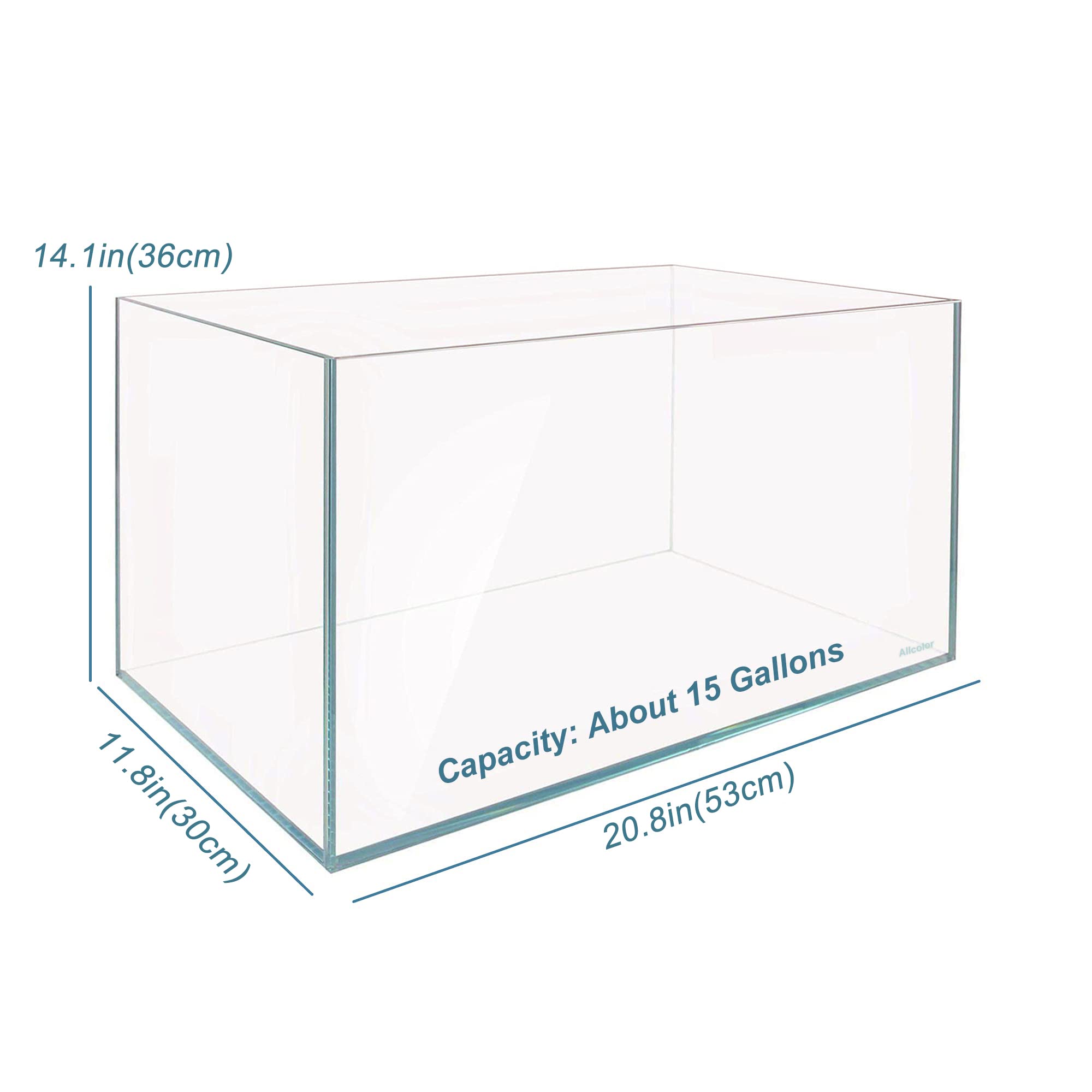 Allcolor Ultra Clear Rimless Aquarium side view demonstrates bright light transmission for vivid colors