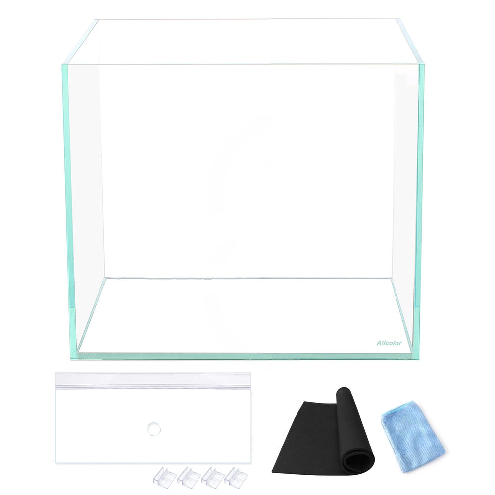 Allcolor Ultra Clear Rimless Aquarium 7gal top glass canopy for unobstructed viewing.