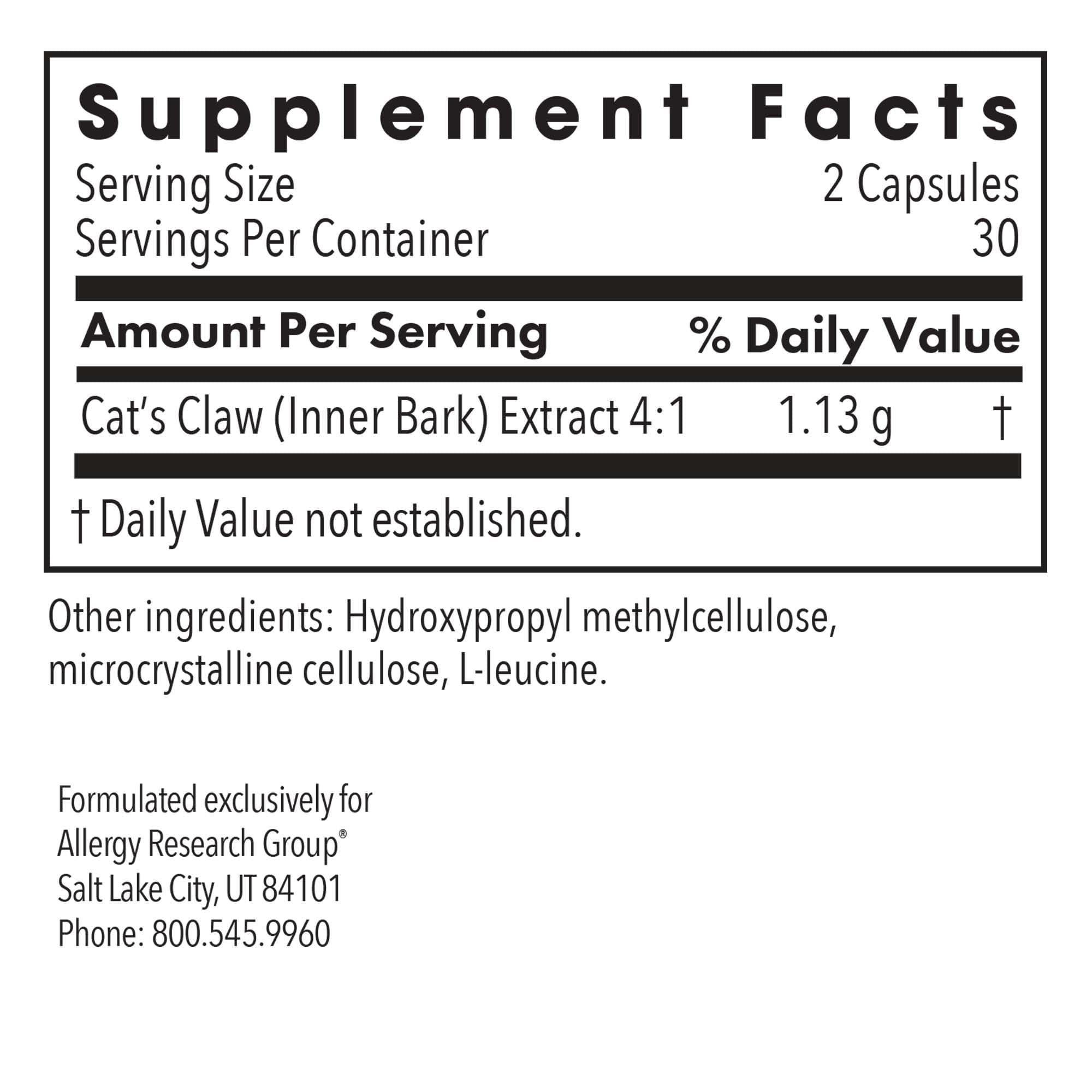 Cat's Claw capsules by Allergy Research Group shown for joint comfort potential
