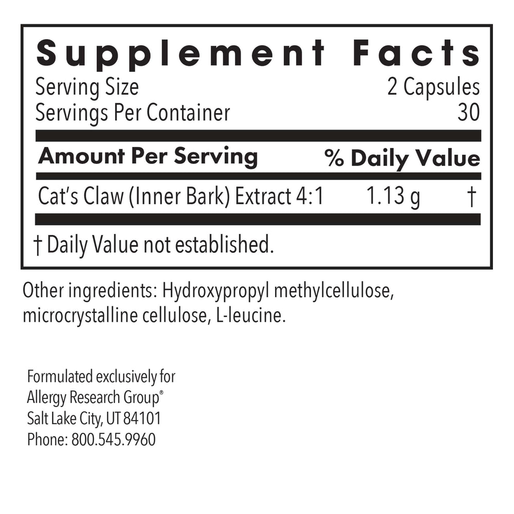 Cat's Claw capsules by Allergy Research Group shown for joint comfort potential