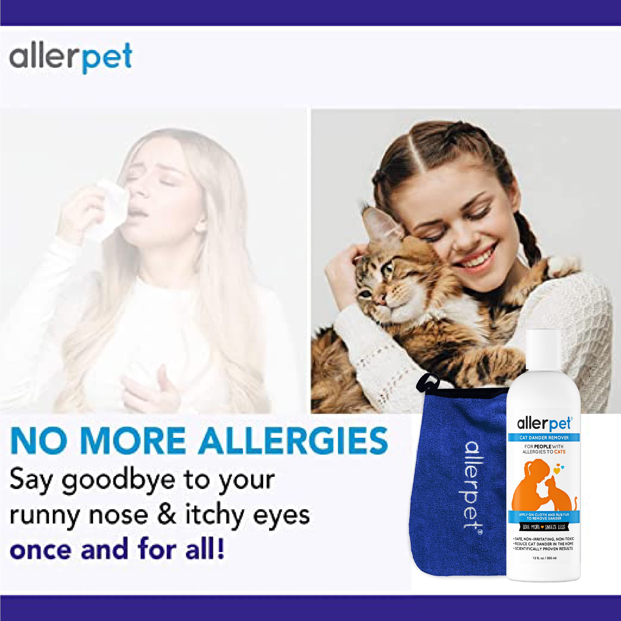 Allerpet applicator mitt in use gives a gentle back-rub-like experience.