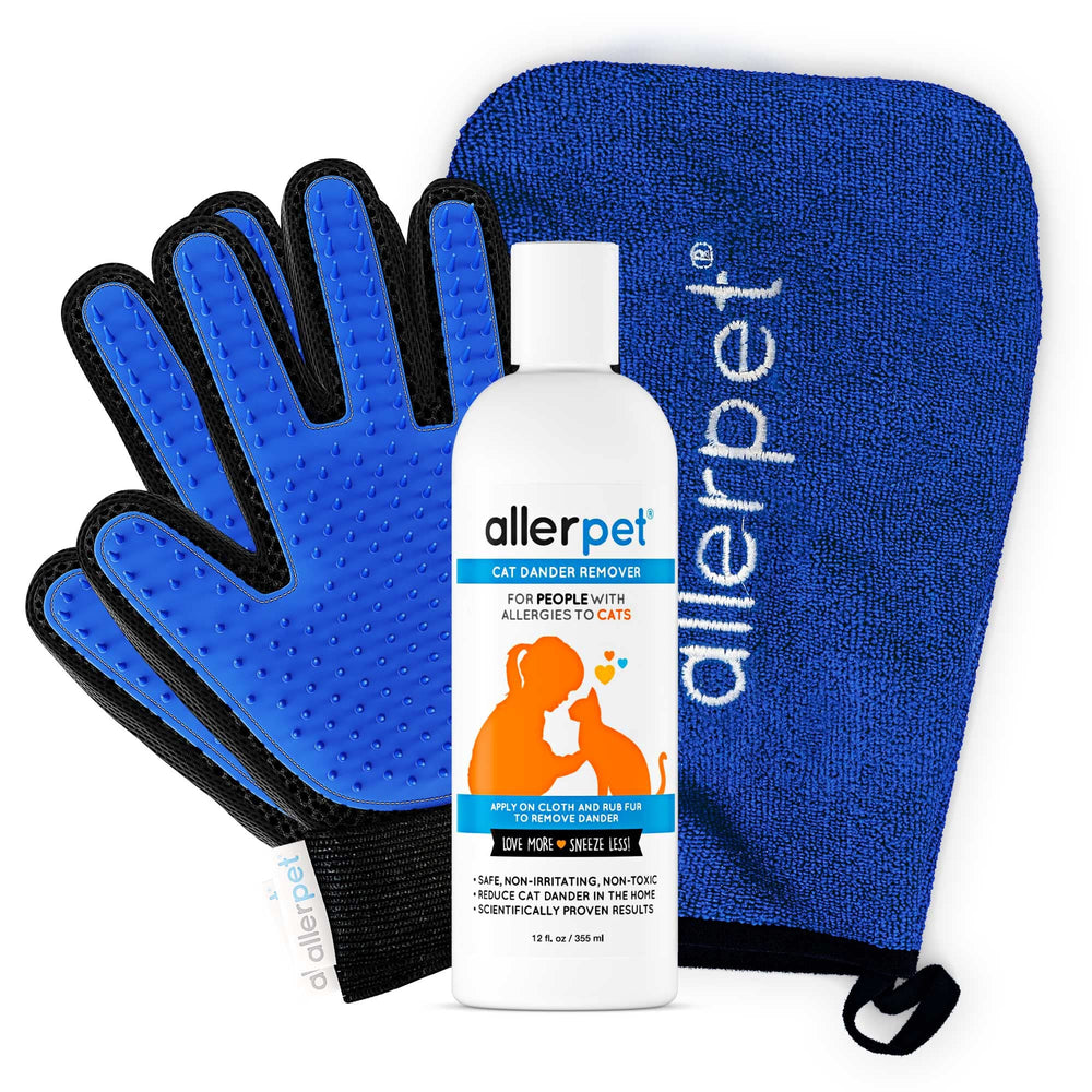 Allerpet bottle with dander remover for cleaner cat fur and reduced allergens