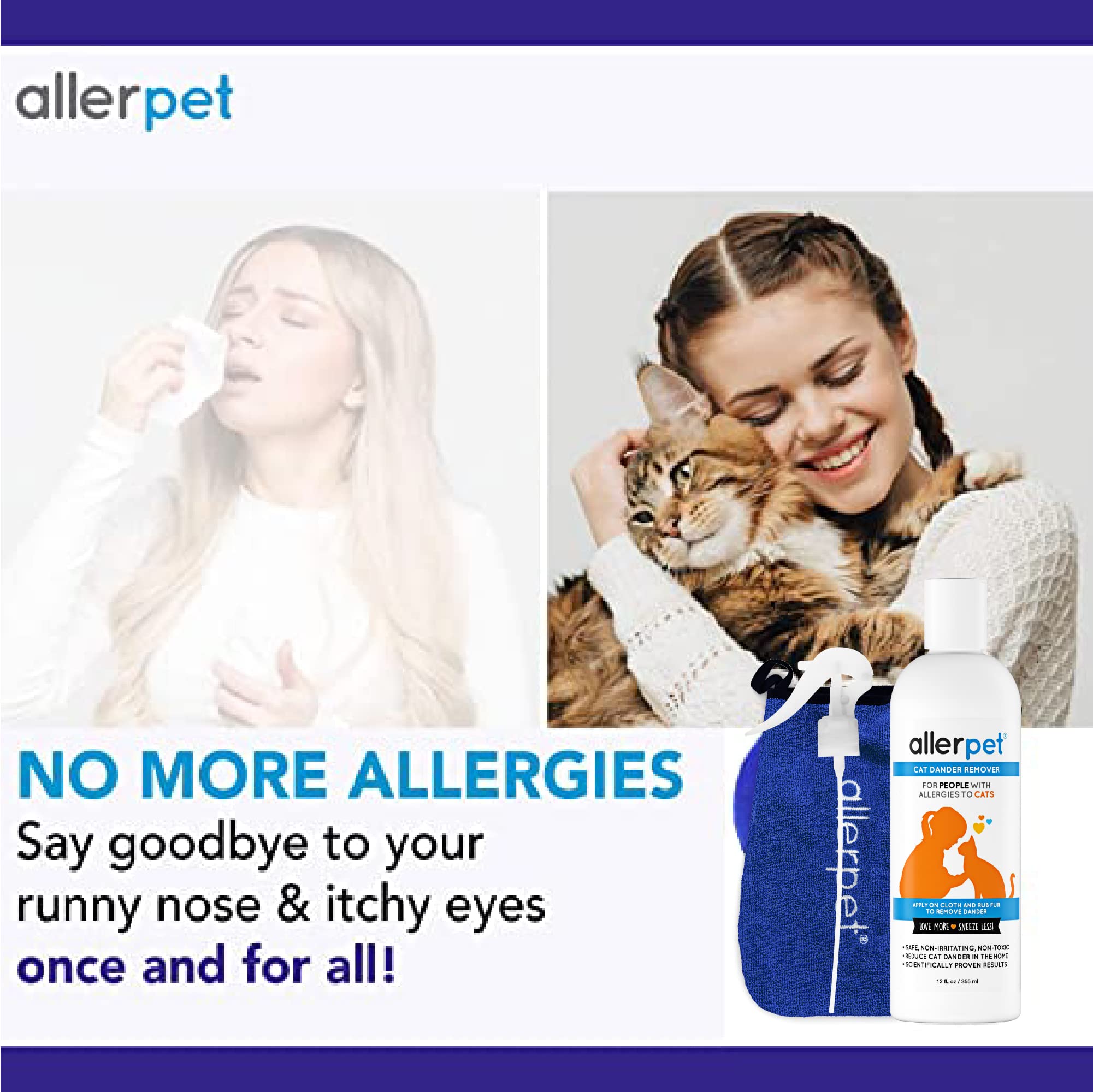 Allerpet spray bottle application highlights quick, one-hand use for busy owners.