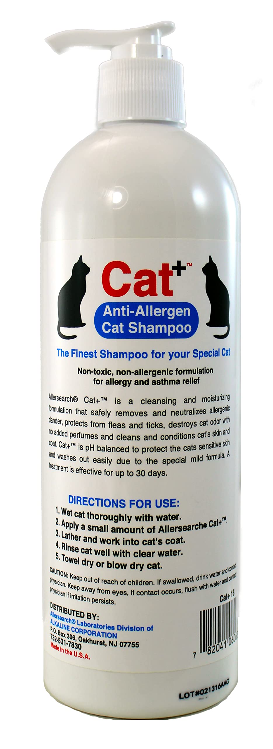 Allersearch Cat+ Anti-Allergen label highlights ingredients for safe allergen and pollen removal