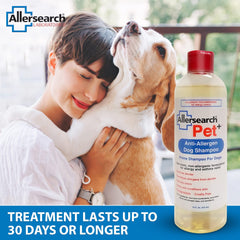 Allersearch Pet+ shampoo with tea tree oil for a naturally refreshed coat.