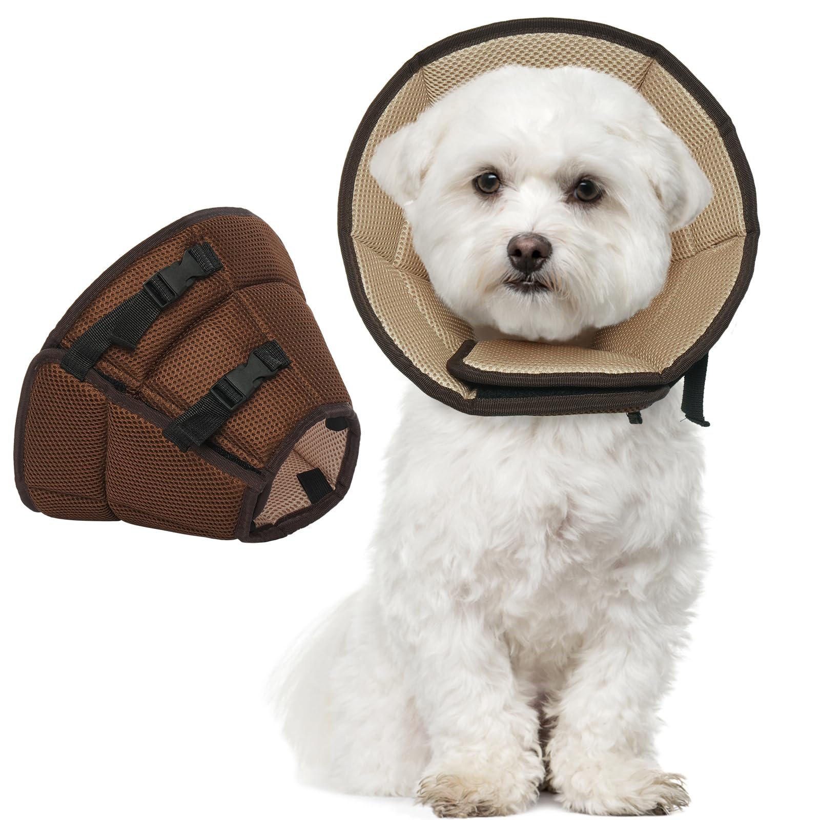 Allroaring dog cone collar soft-recovery close-up shows gentle fit and comfort