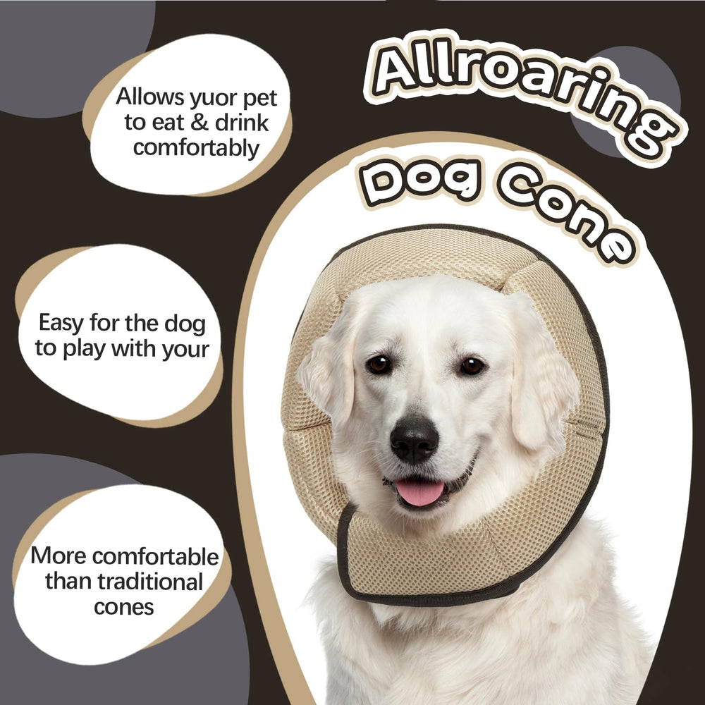 Allroaring-soft-fabric-elizabethan-collar conveys gentle comfort during meals.
