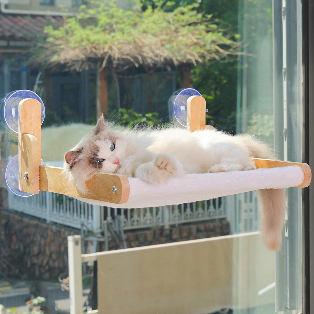 Aloxina Cat Window Perch solid wood frame for sturdy support.