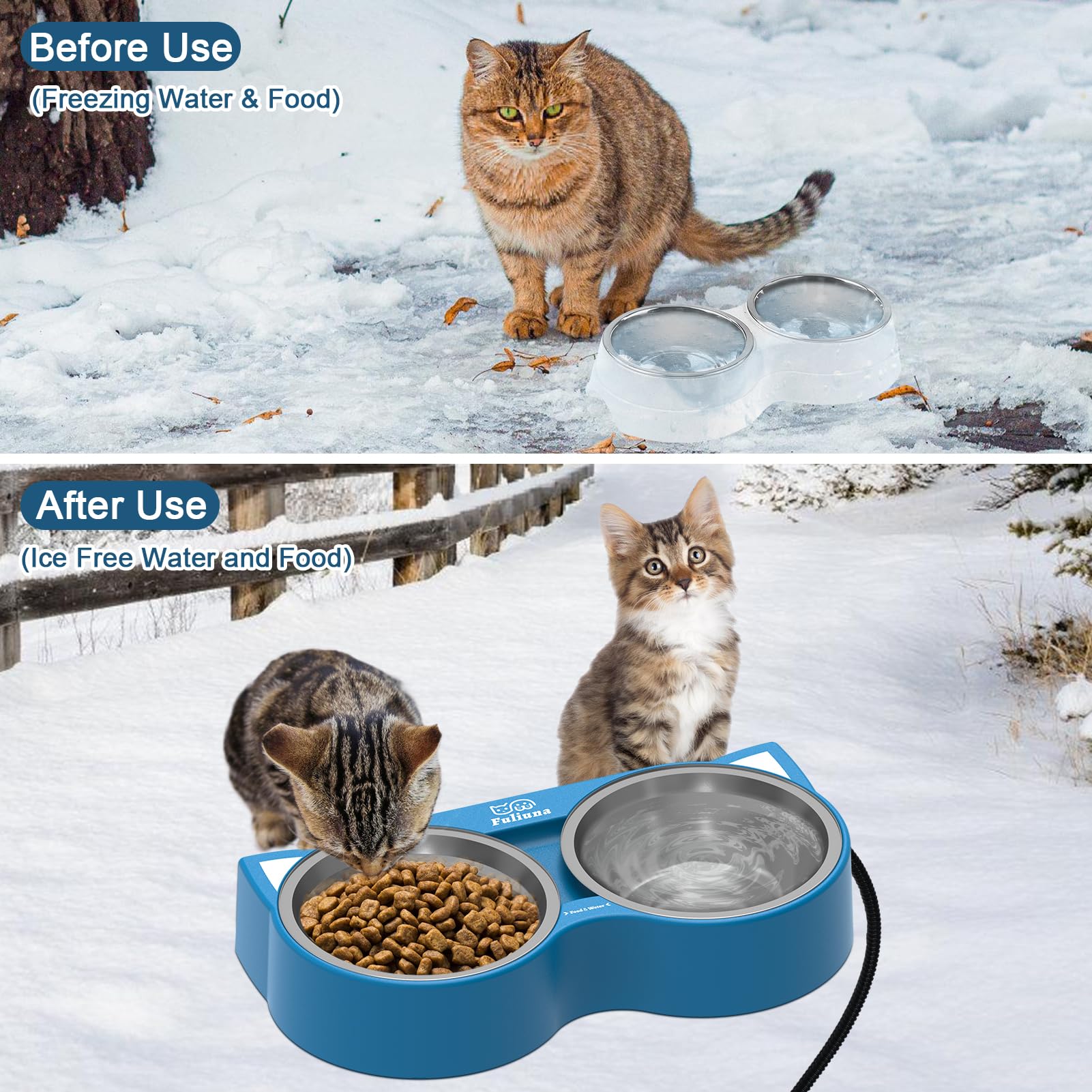 Alpcouts heated cat bowl steel-wrapped cord provides chew resistance and weather protection.