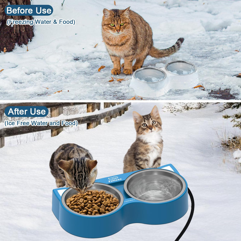 Alpcouts heated cat bowl steel-wrapped cord provides chew resistance and weather protection.