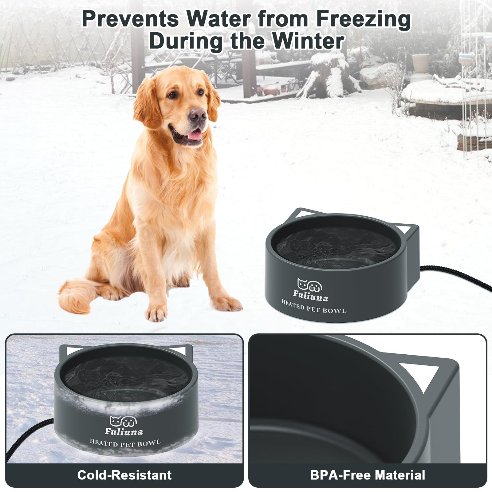 Alpcouts UL-certified heated pet bowl ensures safe outdoor hydration.