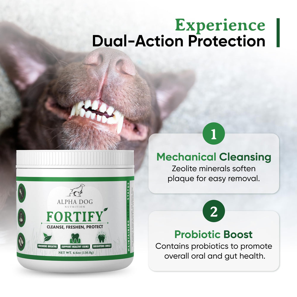 Alpha Dog Nutrition kelp and probiotics icon signals natural support for oral health