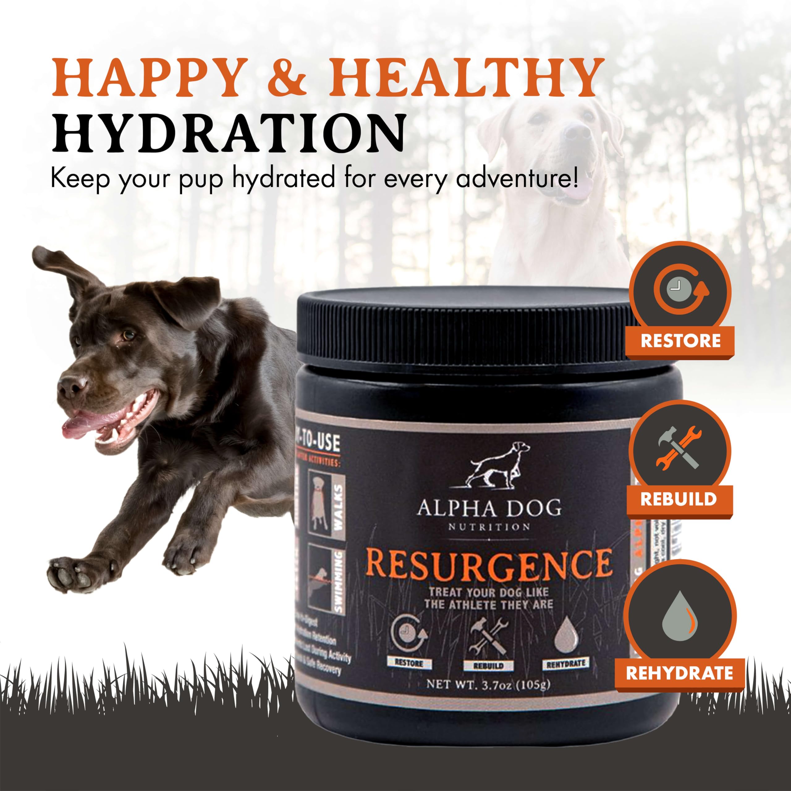 Alpha Dog Nutrition Resurgence pour shot showing quick hydration mix