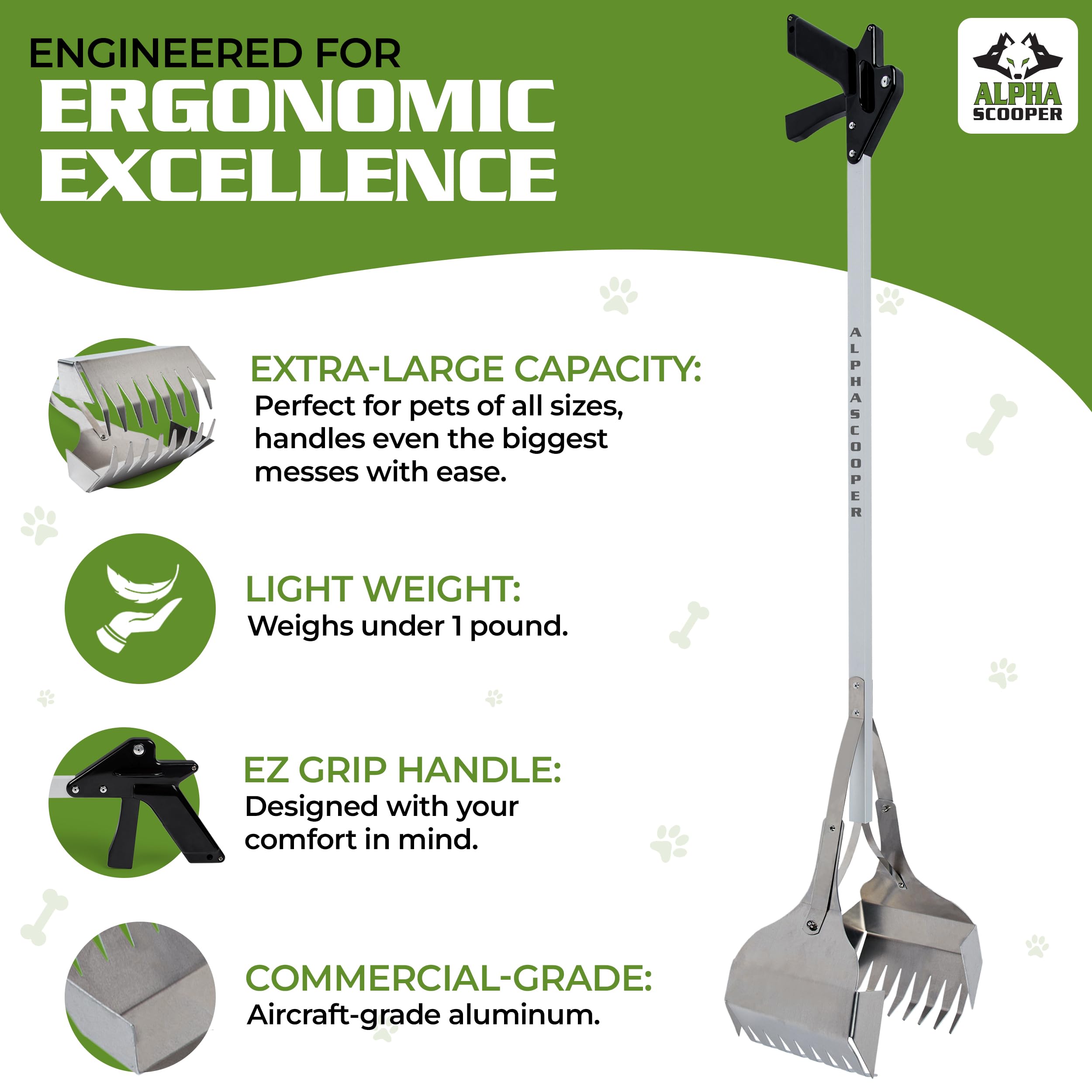 Alpha Scooper crack-resistant polymer handle for lasting daily use
