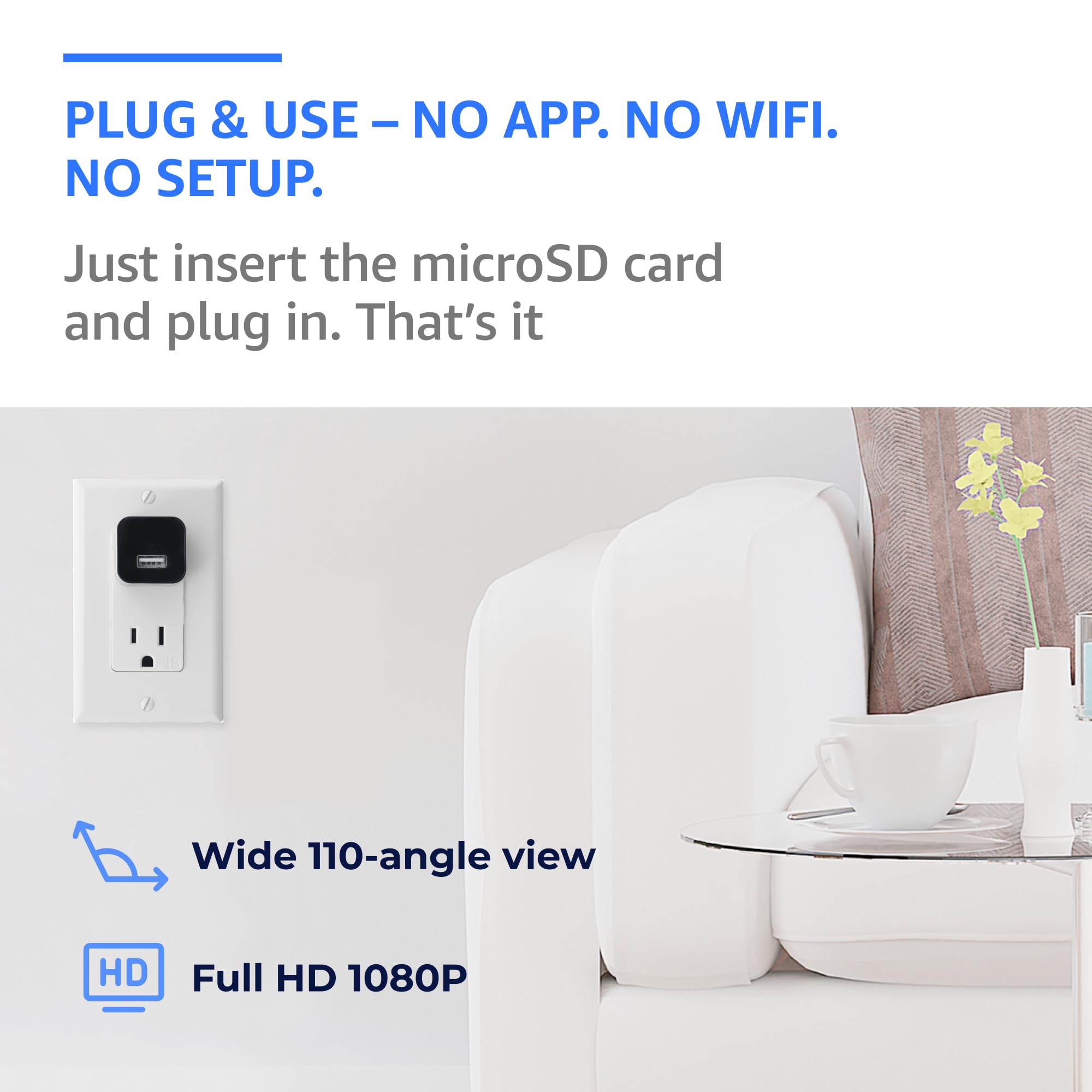 ALPHA TECH Plug-in Indoor Camera motion detection mode for event capture