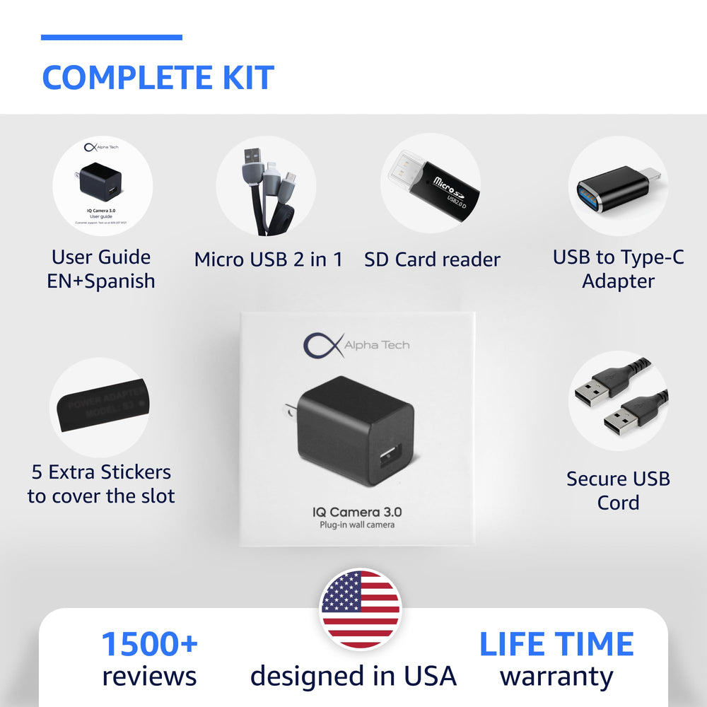 ALPHA TECH Plug-in Indoor Camera wall outlet setup for easy installation