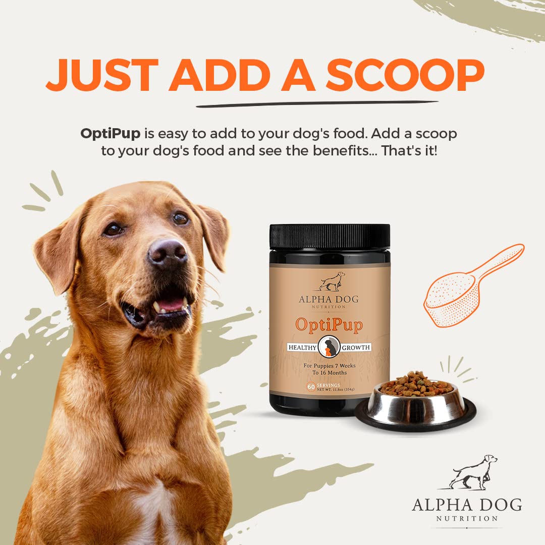 Alpha Dog Nutrition OptiPup puppy digestive-blend image emphasizes gut health support.