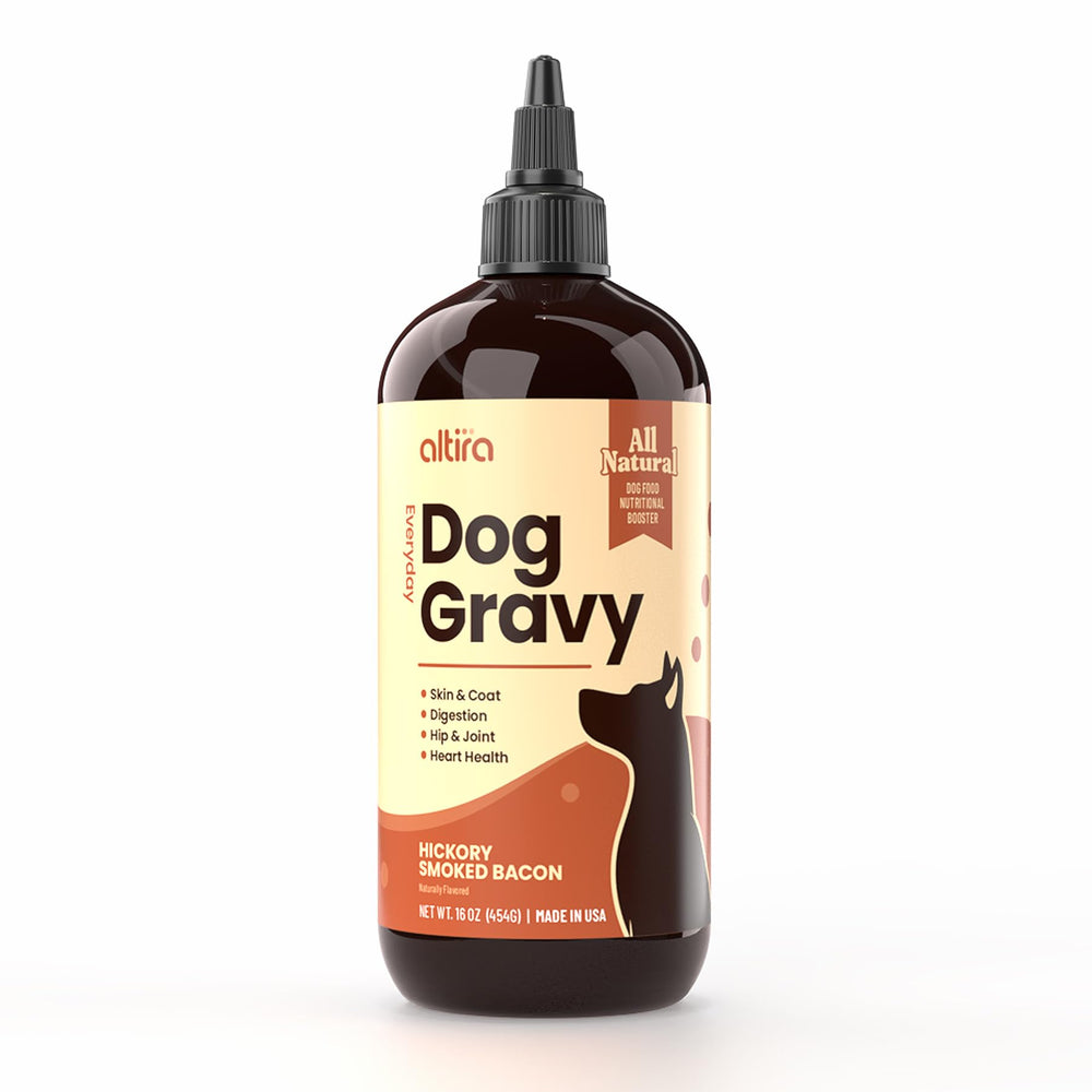 Altira Everyday Dog Gravy bottle pour shows a quick meal topper action.