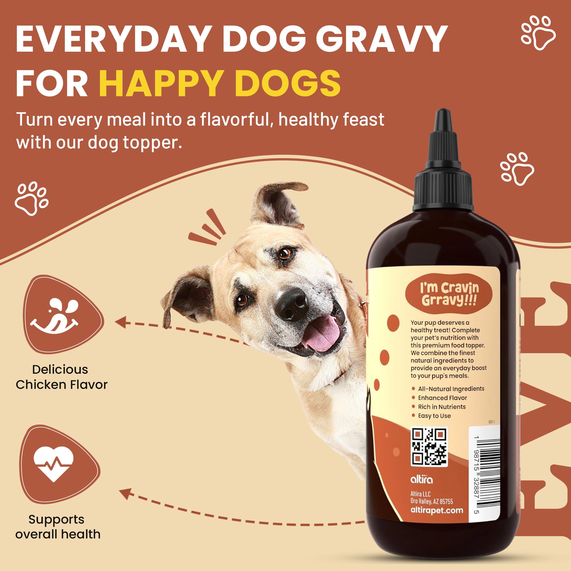 Altira Everyday Dog Gravy packshot highlights premium bacon toppers.