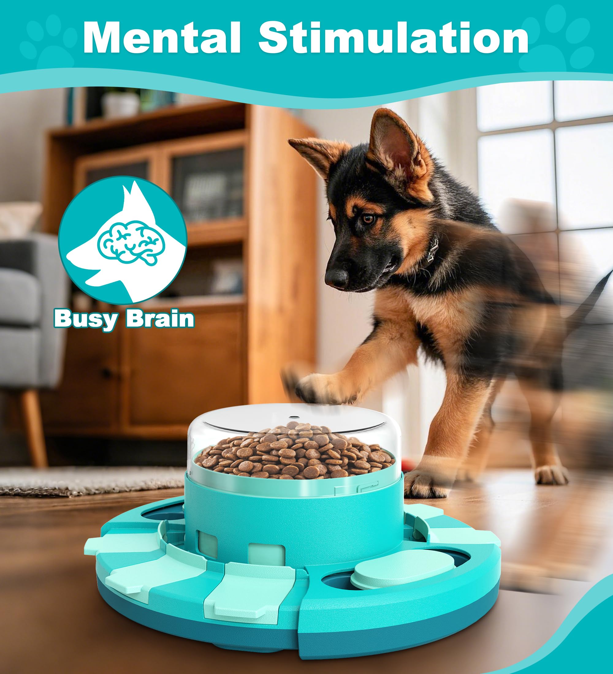 Aluckmao dog puzzle toy in use encouraging concentration during meals