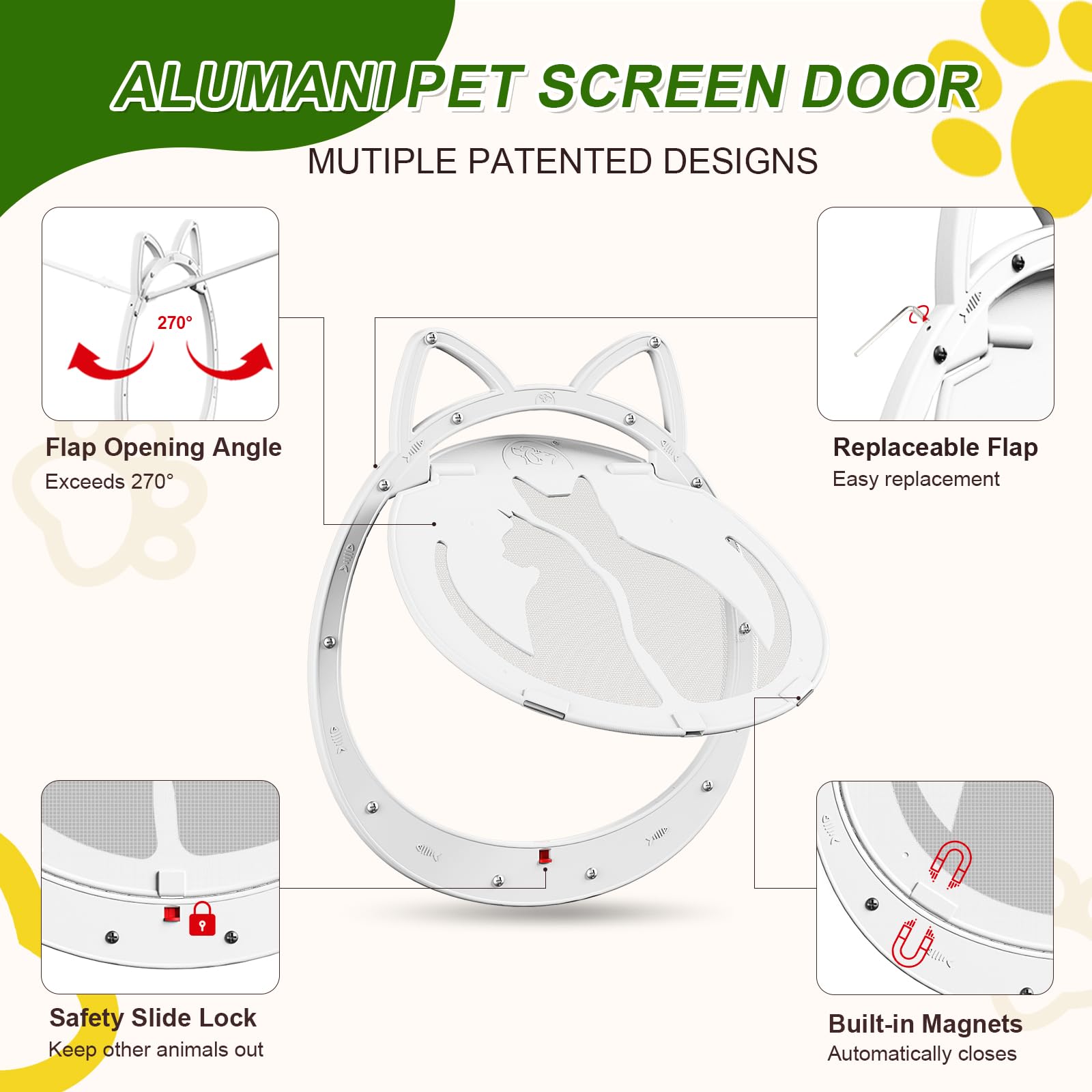 ALUMANI cat door shows durable mesh with PVC coating for longevity