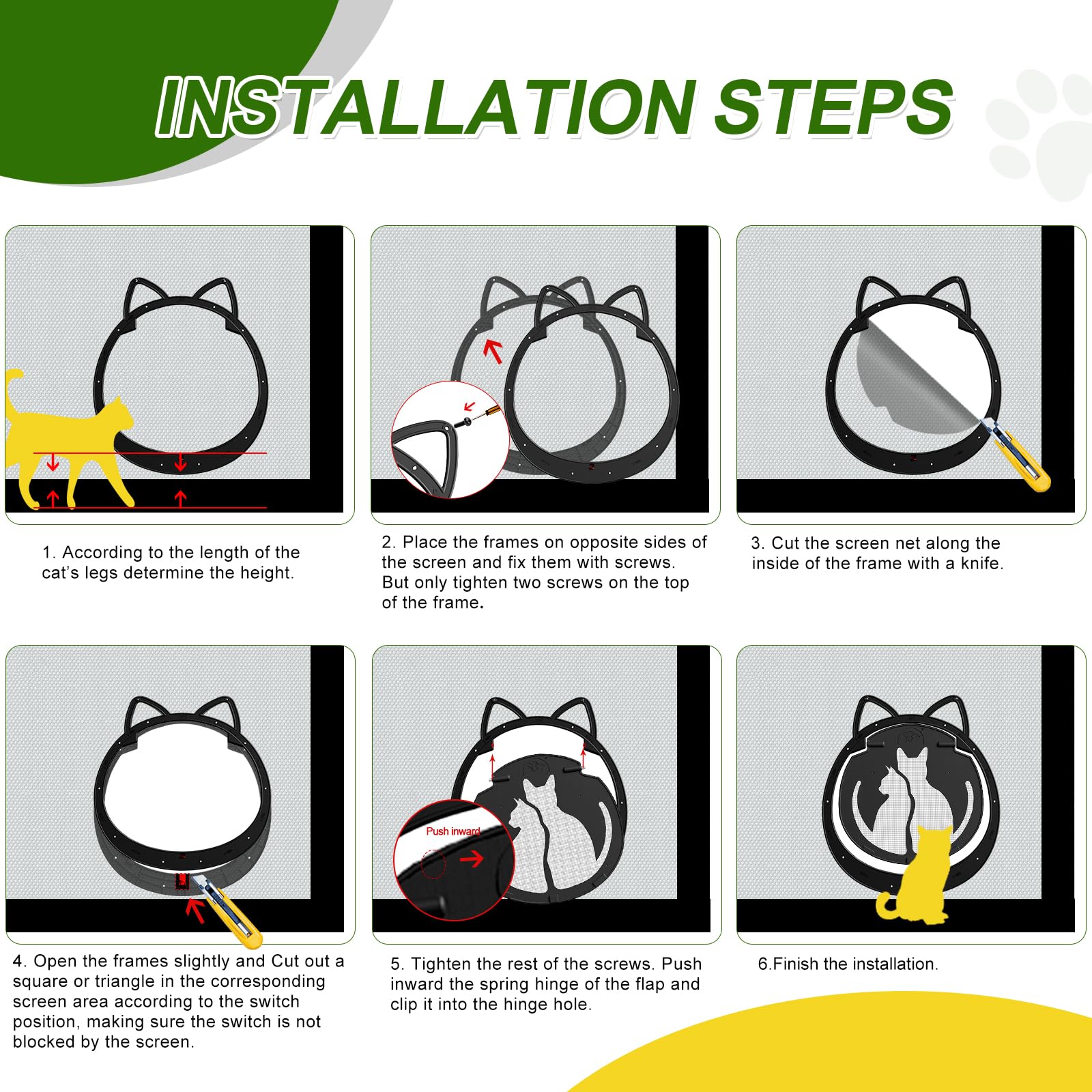 ALUMANI quick-install cat door fits screen doors with basic tools