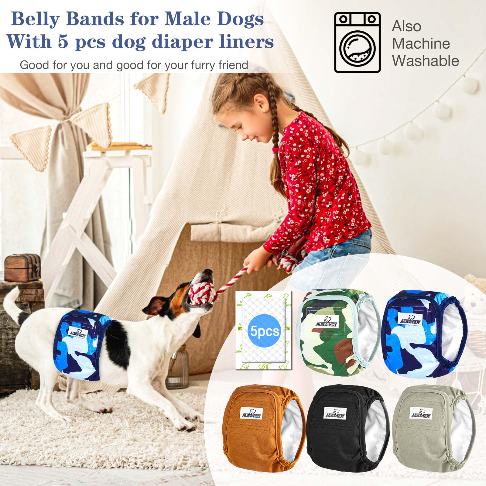 ALWZ-RDY dog belly bands fitting waists 11 to 14 inches for puppies