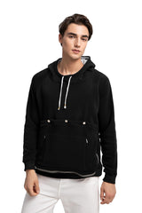 ALYC Cat Dog Carrier Hoodie shown during a walk with pet in pocket for hands-free ease