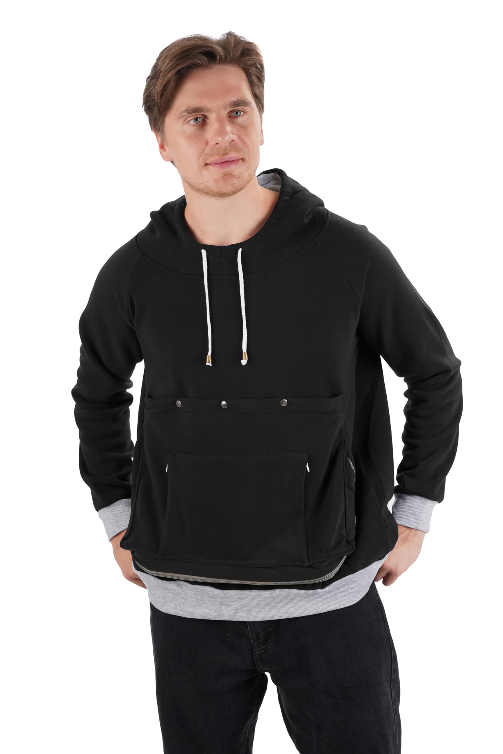 ALYC Pet Pocket Hoodie shows hidden pockets for treats and keys during errands