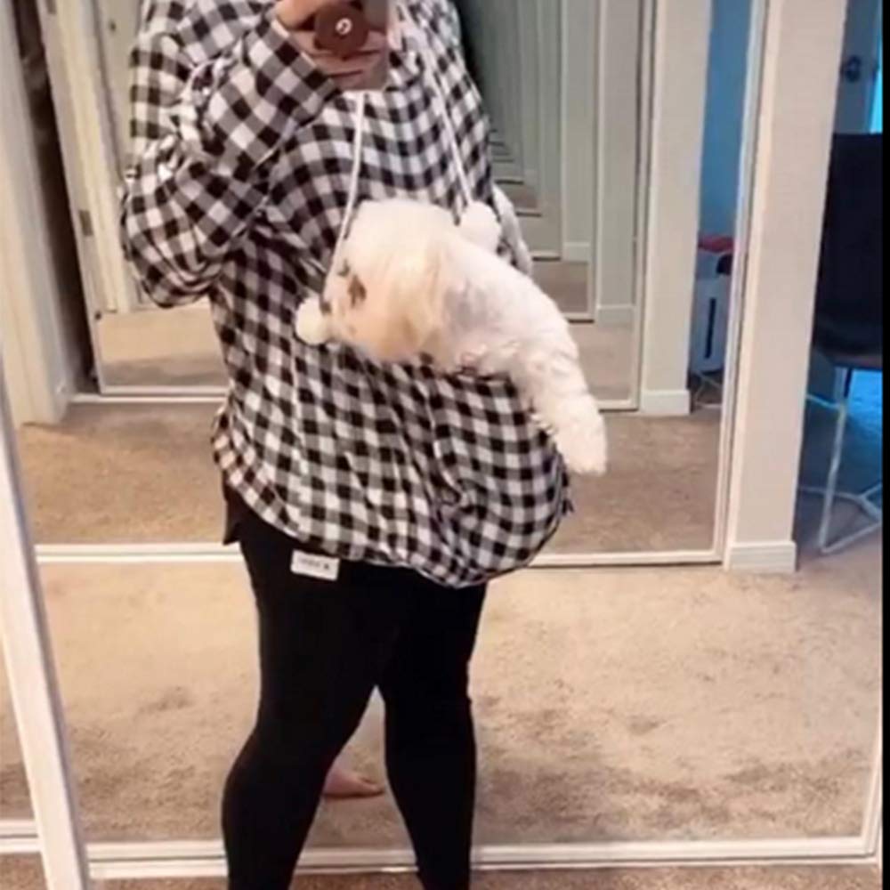 ALYC Pet Pouch Hoodie side view highlighting roomy front pocket