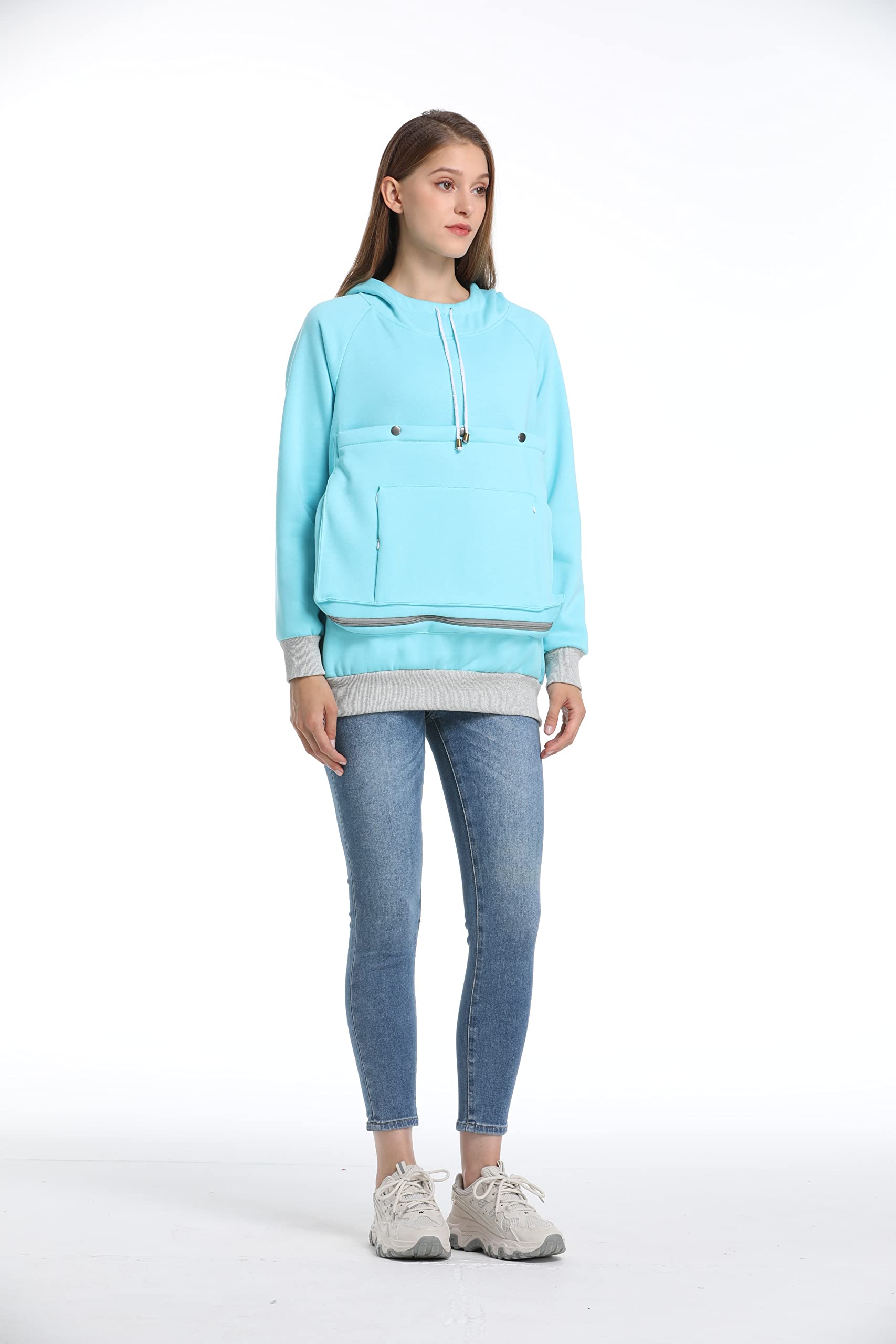 ALYC Pet Pouch Sweatshirt side angle showing pocket and fits