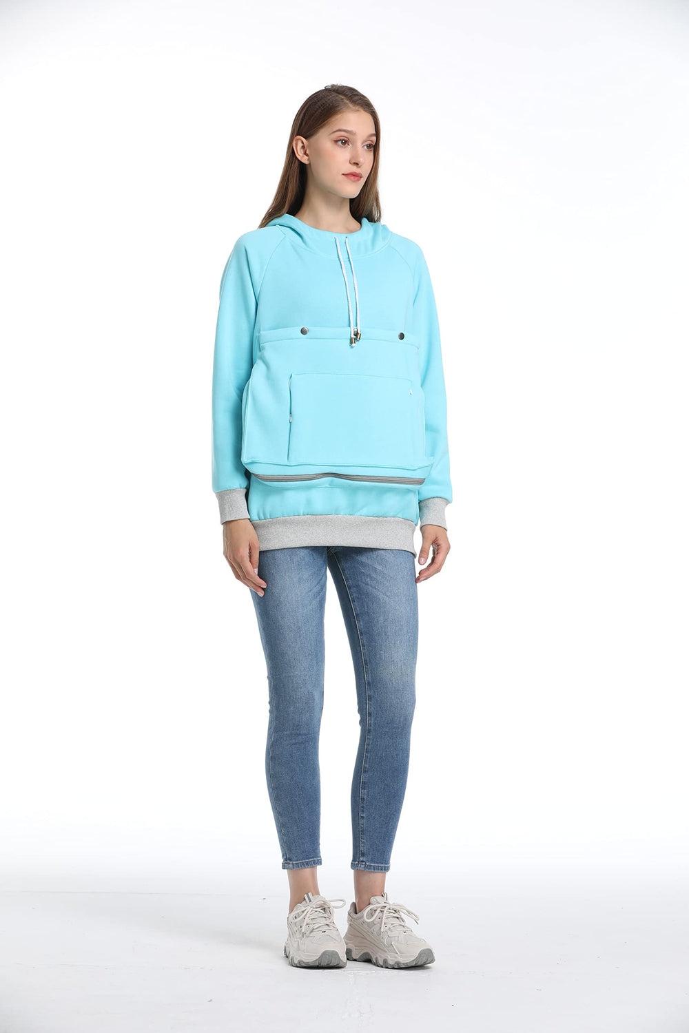 ALYC Pet Pouch Sweatshirt side angle showing pocket and fits