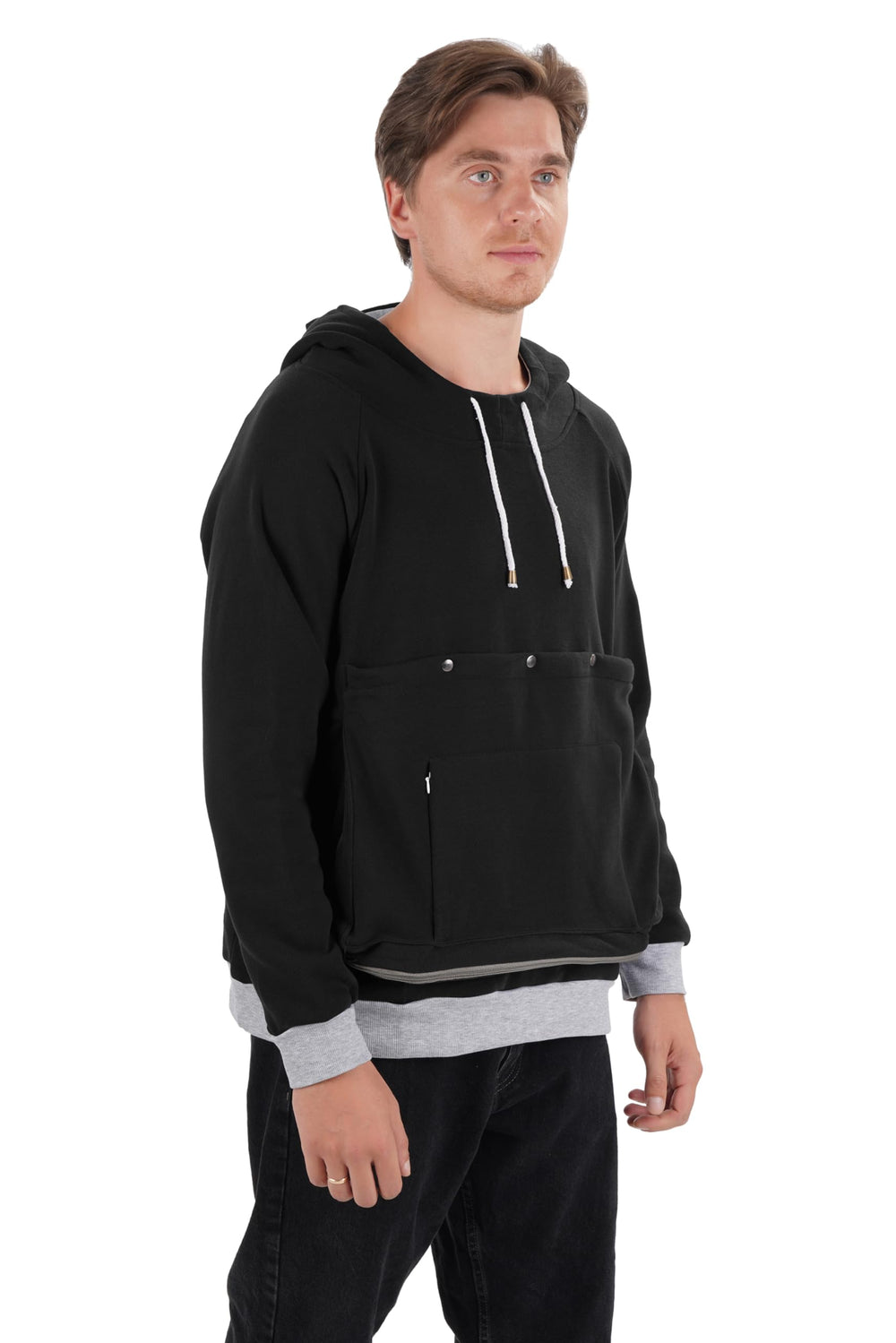 ALYC Unisex Hoodie Black demonstrates versatile daily wear for both adults and pets