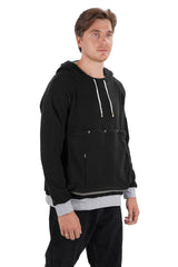 ALYC Unisex Hoodie Black demonstrates versatile daily wear for both adults and pets