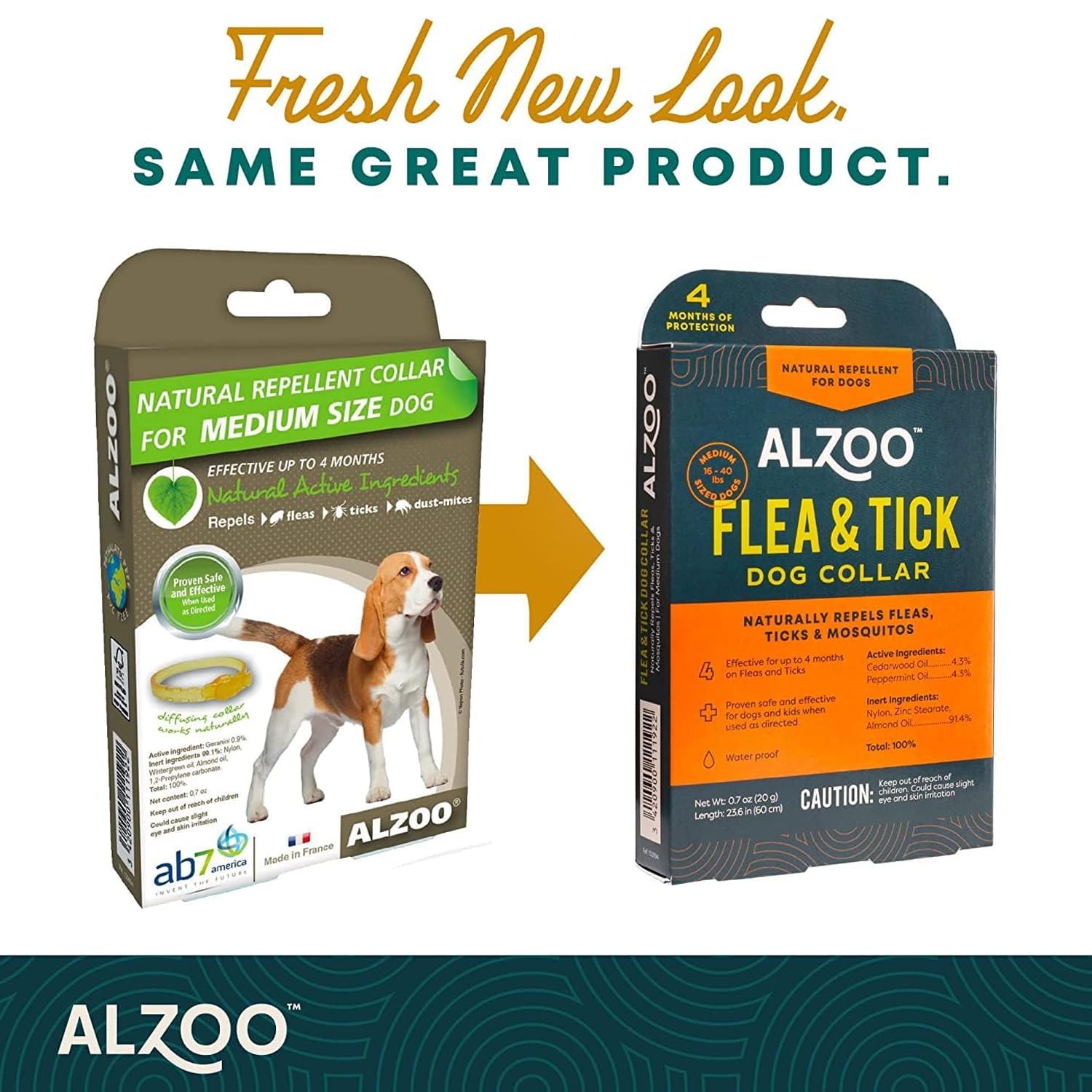 ALZOO collar close-up highlighting cedarwood and peppermint ingredients for repelling pests.