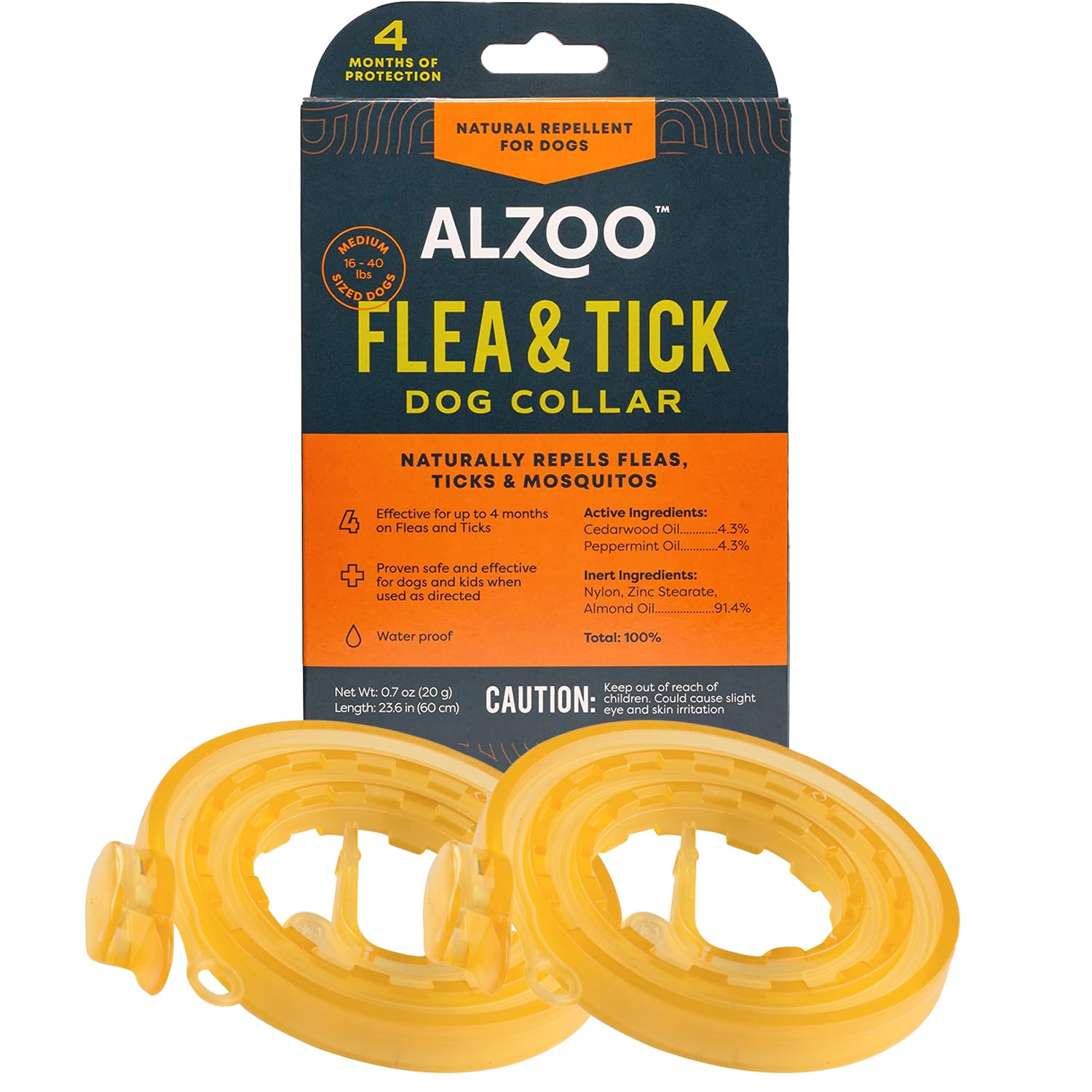 ALZOO natural flea & tick dog collar closeup shows plant-based protection for outdoors
