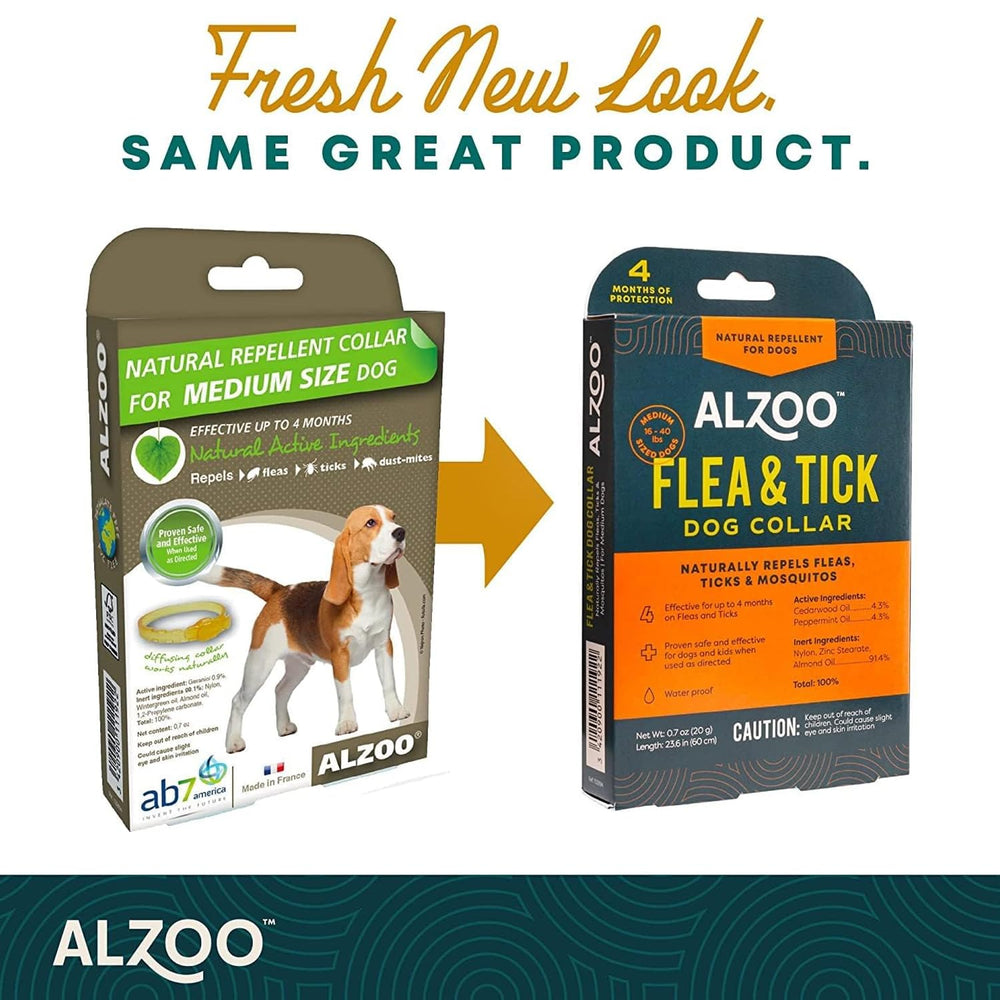 ALZOO collar on dog's neck demonstrates adjustable fit for medium-sized dogs 16-40 lbs