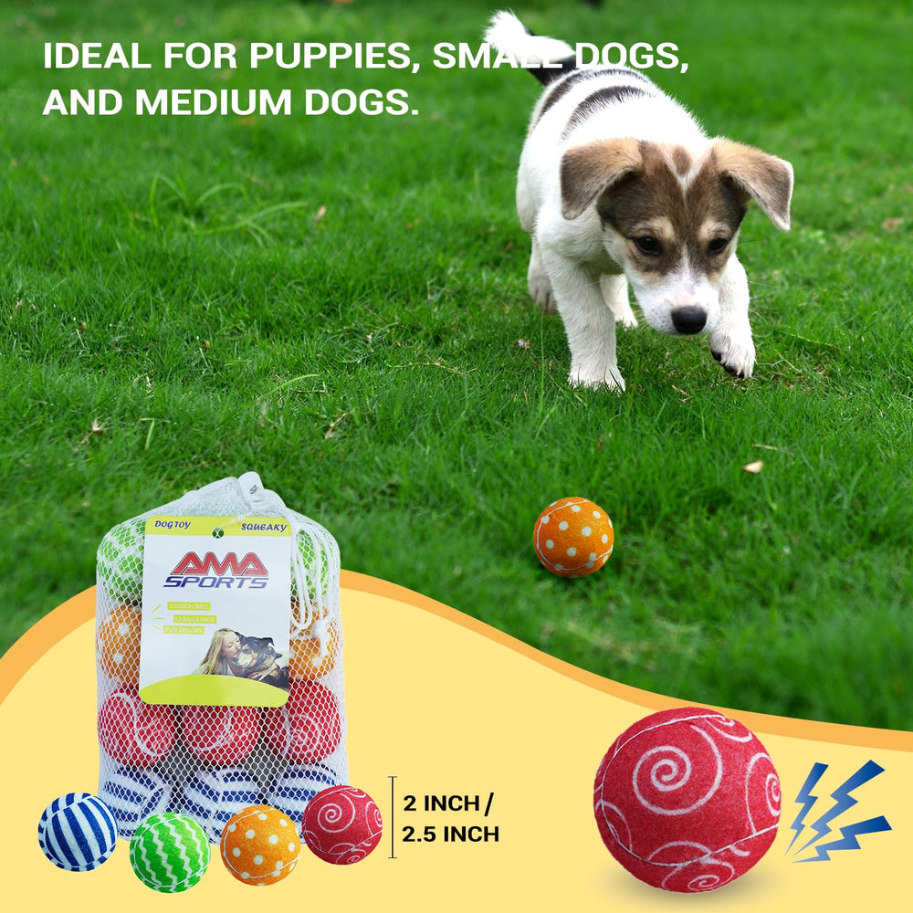 AMA SPORT Squeaky Tennis Balls in action for dogs; durable exterior withstands rough play.