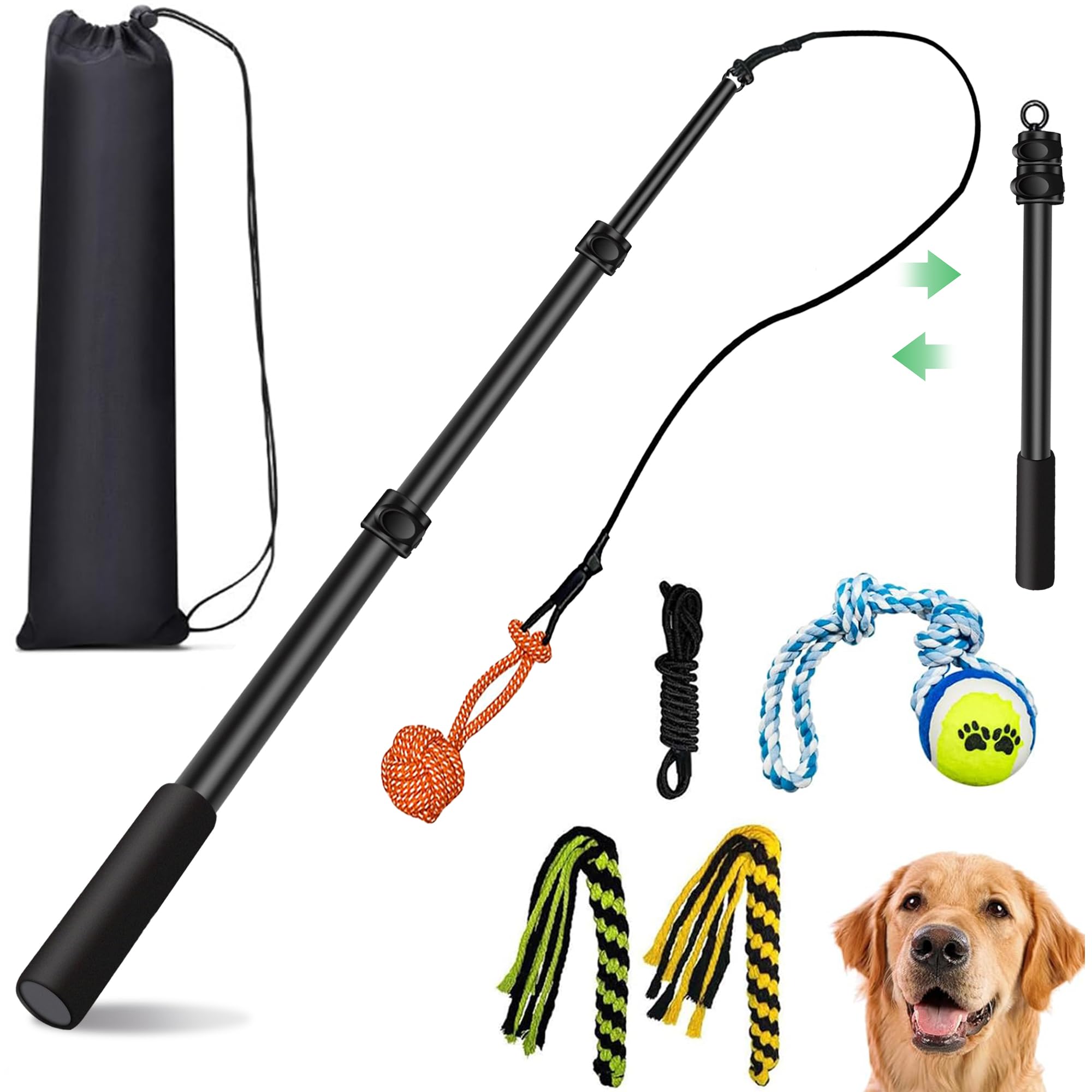 AmaCielo Flirt Pole with durable aluminum material enables tough dog play sessions.