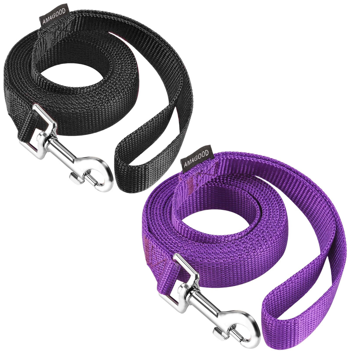 AMAGOOD 6ft dog leash pack in black shows durable design for daily walks.