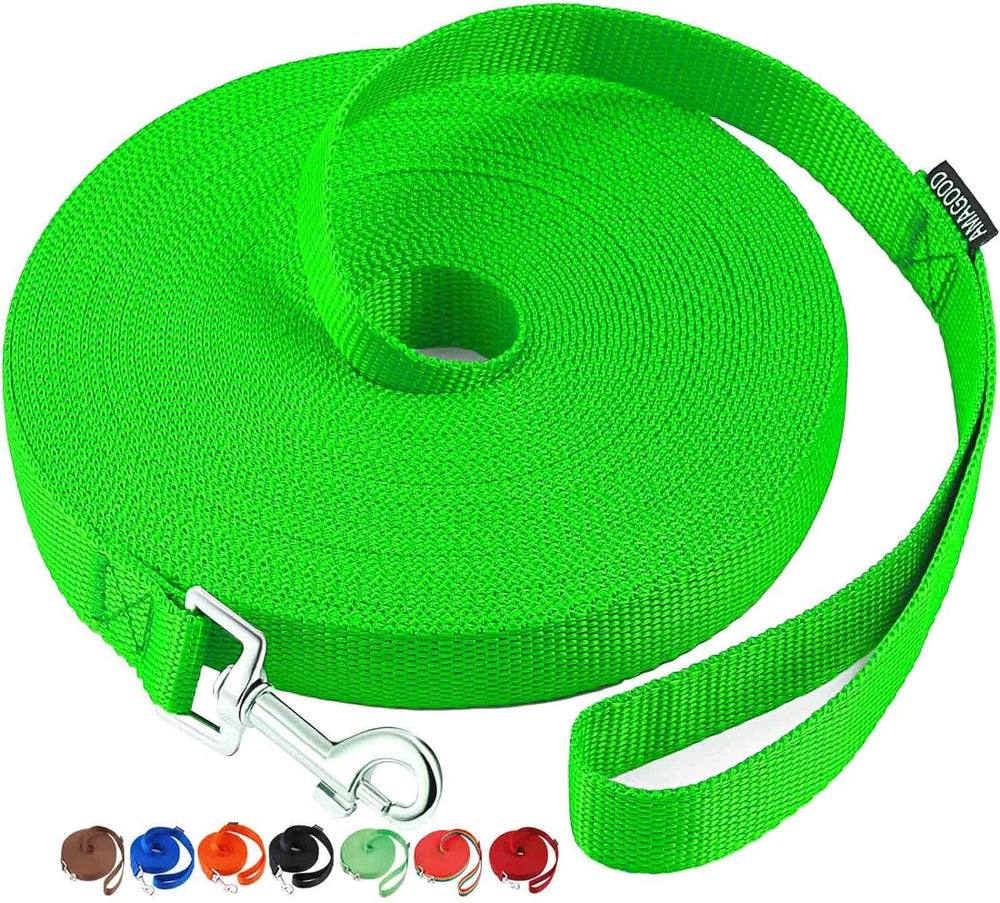 AMAGOOD dog leash 50ft long 1in wide, durable for outdoor training.