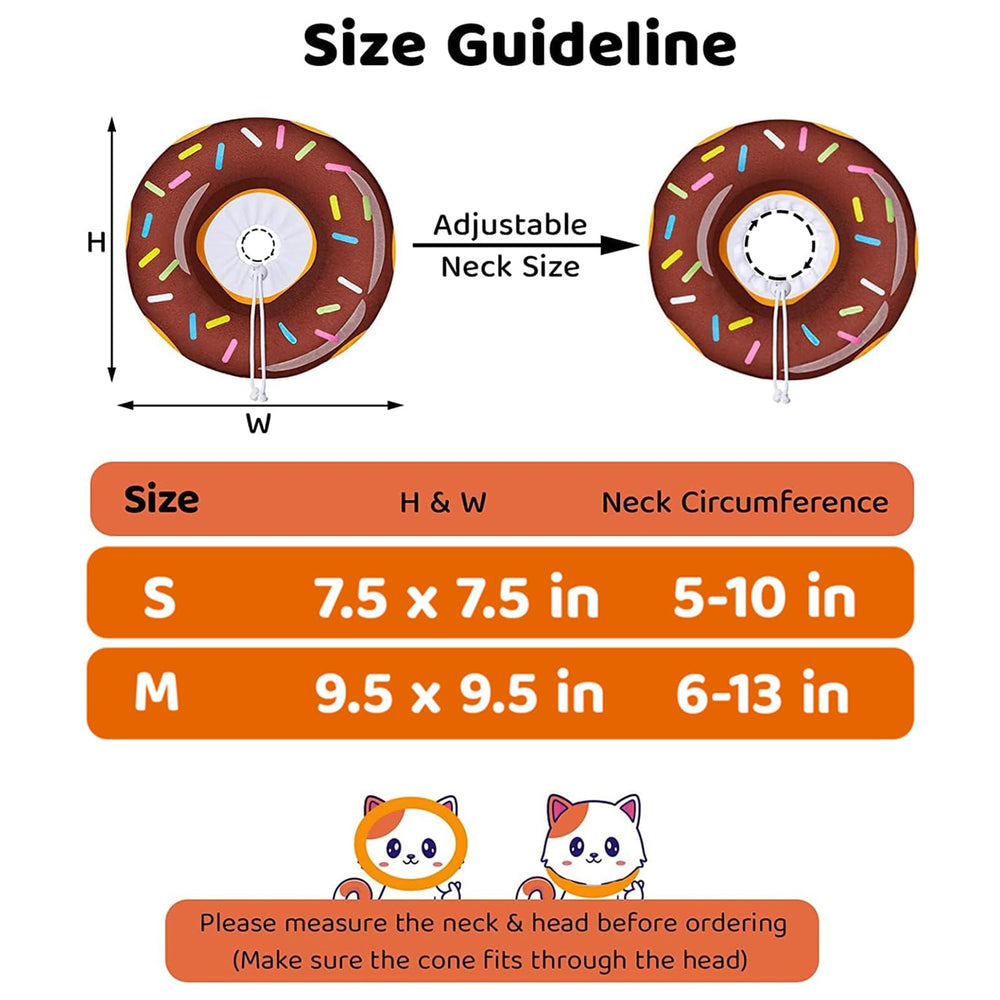 Amakunft adjustable cat cone donut on cat shows flexible neck fit from 5 to 10 inches.