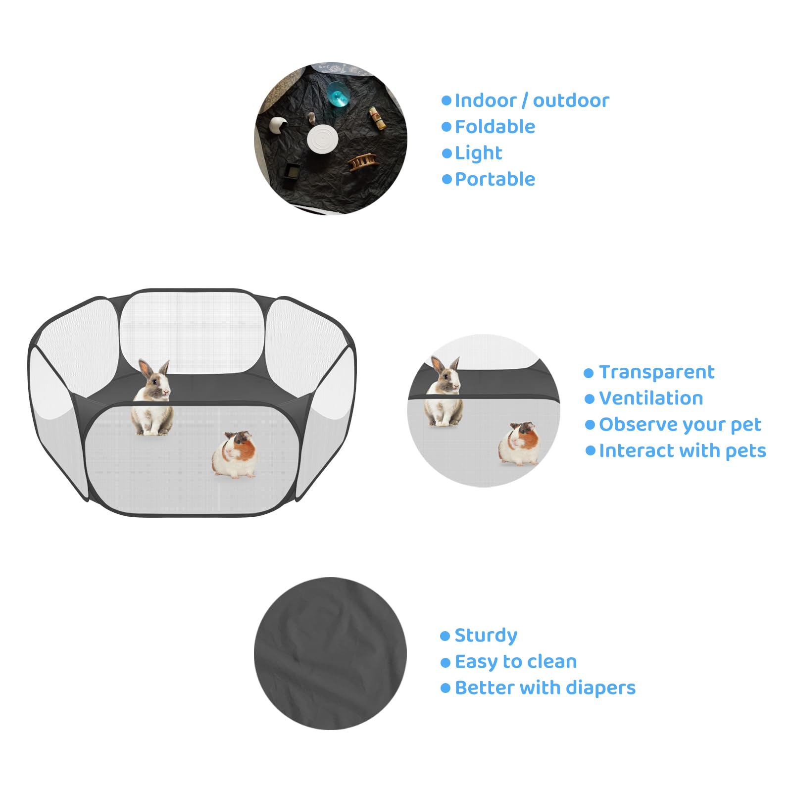 Amakunft small animal playpen breathable mesh for easy watching and ventilation.