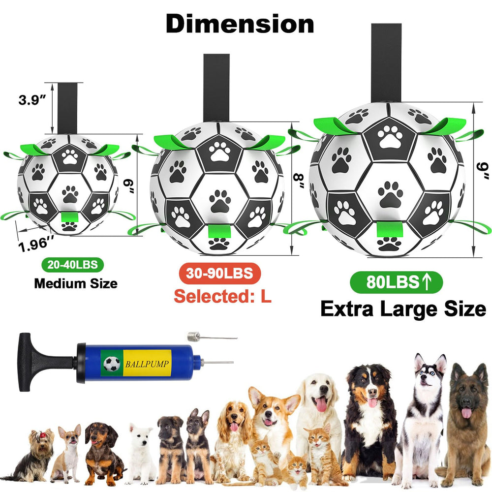 Amasiver dog soccer ball toy includes pump and needle for quick inflation.